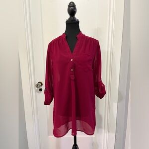 Ali & Kris Sheer Cranberry Red Blouse – Size Medium – As Is